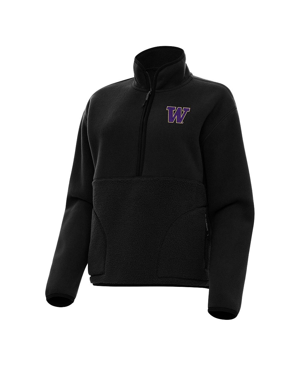 Женская толстовка Antigua Black Washington Huskies с молнией до середины груди