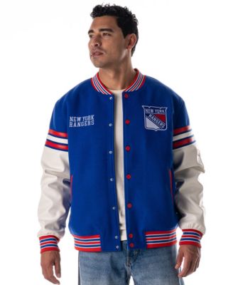 The Wild Collective Men's and Women's Blue New York Rangers Drop Shoulder Full-Snap Varsity Jacket