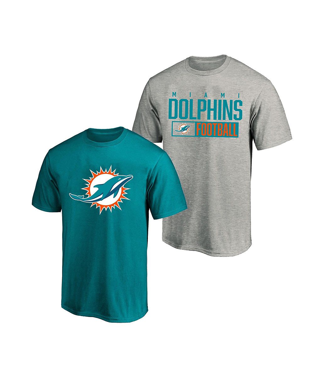 Мужской набор футболок Fanatics Heather Gray/Aqua Miami Dolphins Big Tall, 2 шт