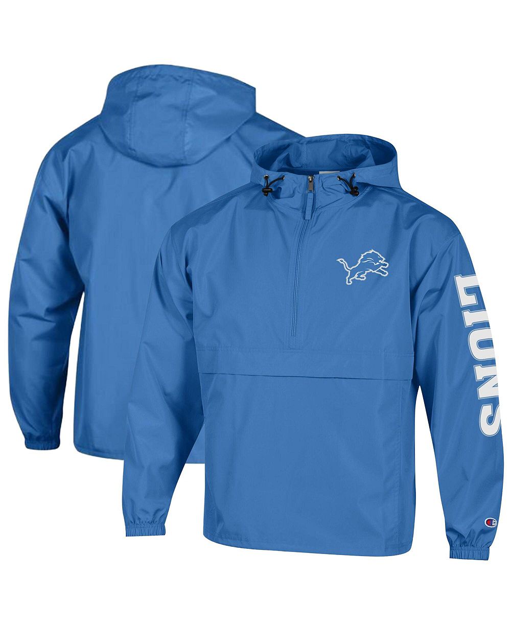 Champion Men's Blue Detroit Lions Packable Hooded Windbreaker Half-Zip Sweatshirt