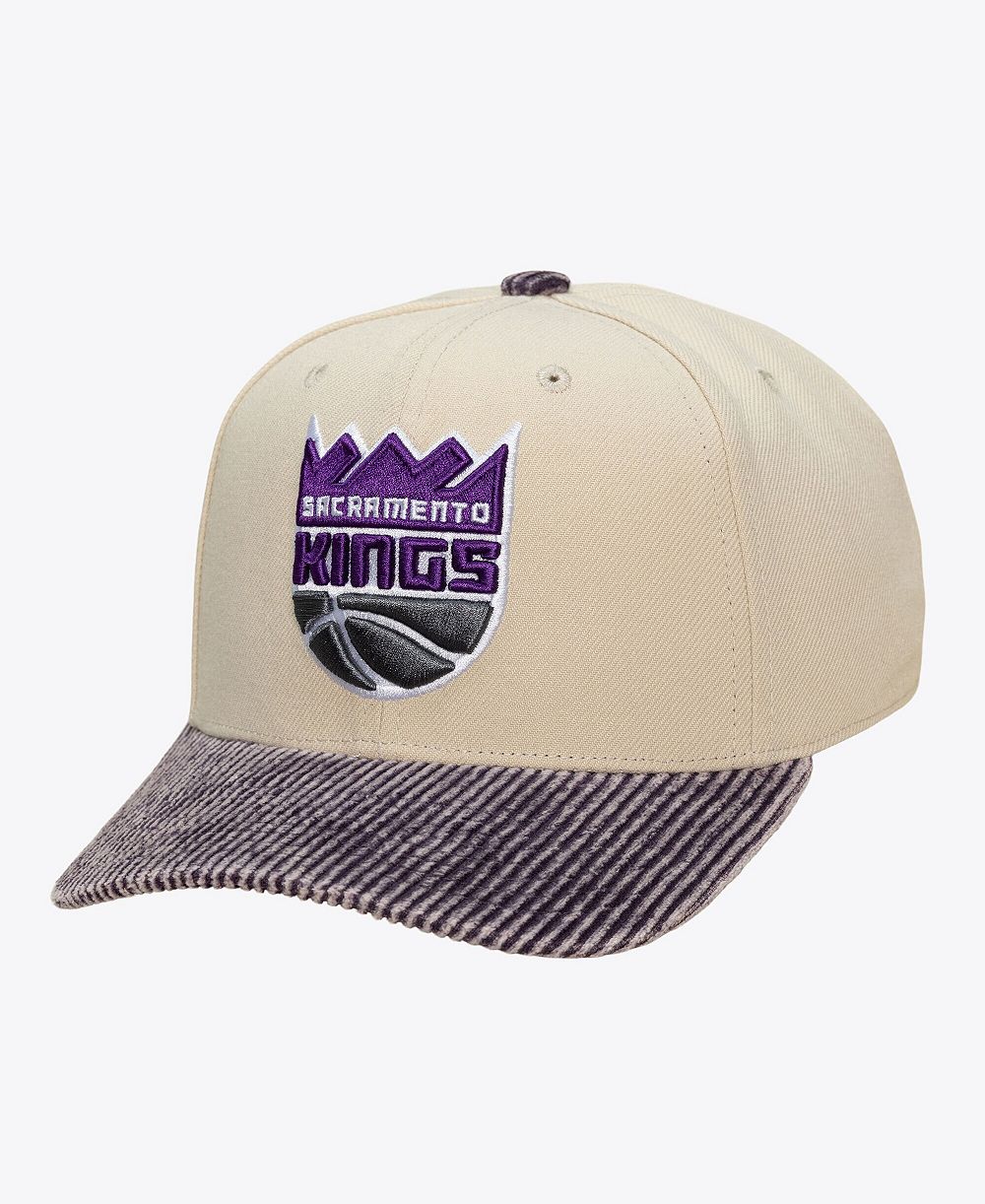 Mitchell & Ness Men's Cream/Purple Sacramento Kings Washed Corduroy Pro Crown Snapback Hat