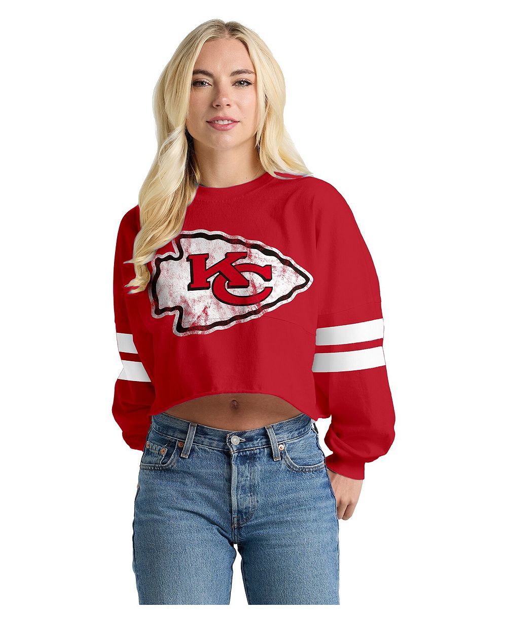 Spirit Jersey Women's Kansas City Chiefs Oversized Cropped Long-Sleeve T-Shirt
