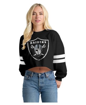 Spirit Jersey Women's Las Vegas Raiders Oversized Cropped Stripe Long-Sleeve Crewneck T-Shirt