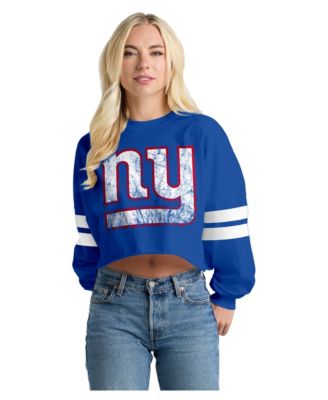 Spirit Jersey Women's New York Giants Oversized Cropped Long-Sleeve T-Shirt