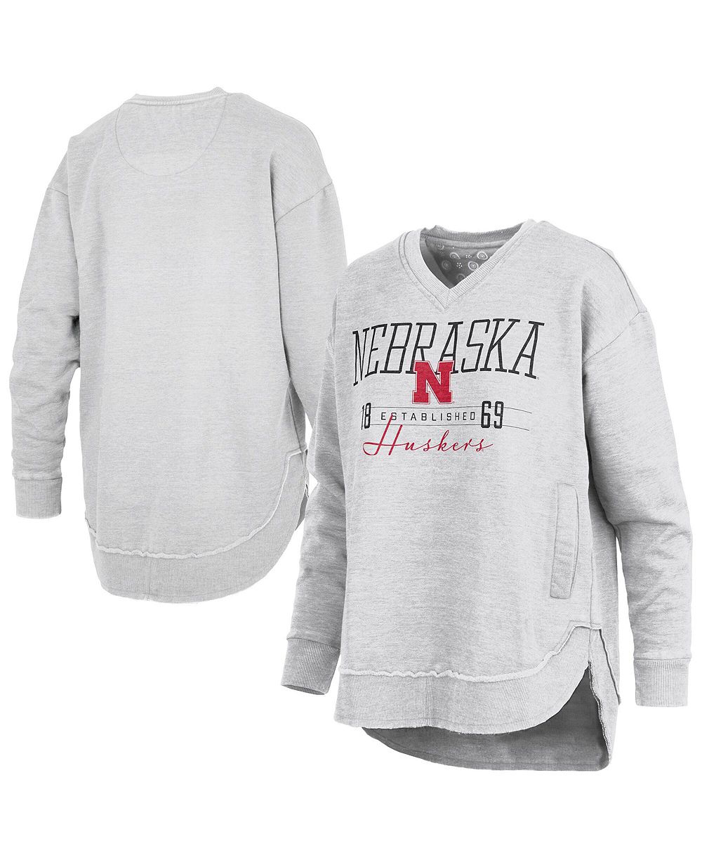 Pressbox Women's Heather Gray Nebraska Huskers Marcus East Hall Poncho V-Neck Sweatshirt