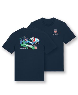 Uscape Apparel Мужская и женская футболка USMNT 2026 Host City U.S. Soccer x Los Angeles Script, Navy