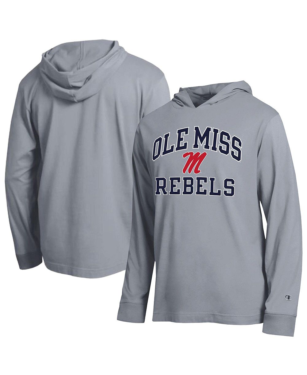 Мужская футболка Champion Heather Gray Ole Miss Rebels High Motor All-Star с длинным рукавом и капюшоном
