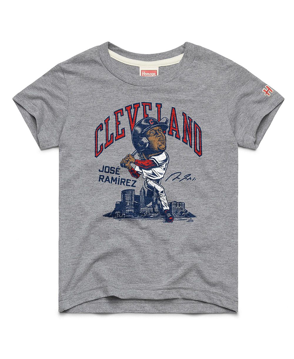 Детская футболка Homage Jose Ramirez Gray Cleveland Guardians Caricature Tri-Blend