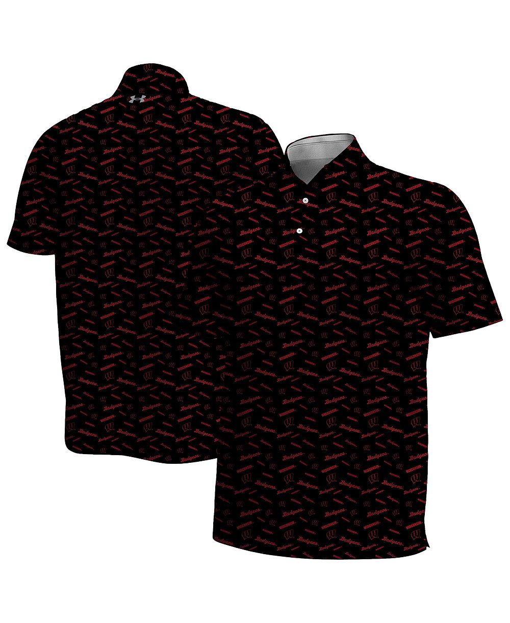 Under Armour Men's Black Wisconsin Badgers Gameday Armourfuse Polo Shirt