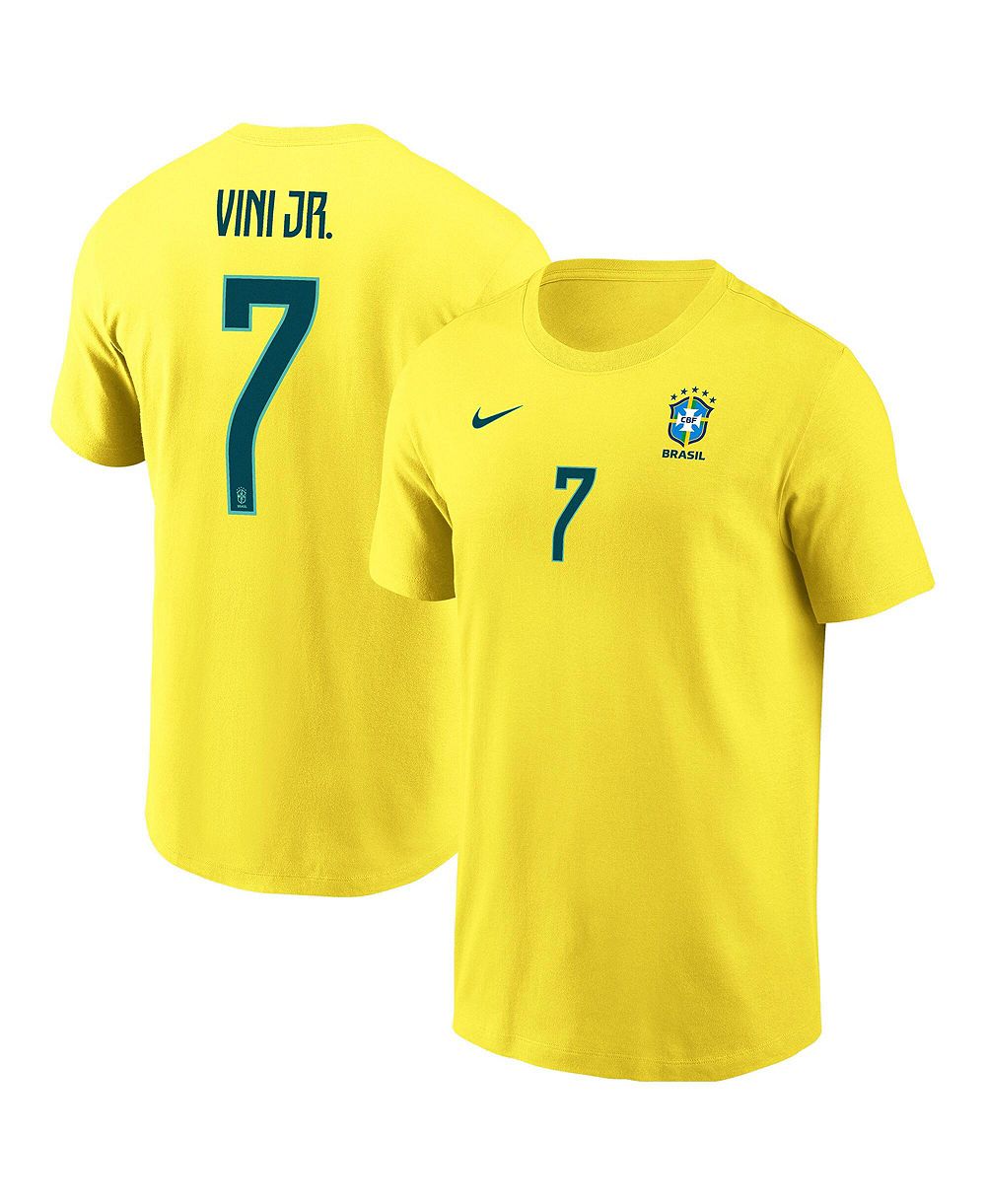 Nike Men's Vini Jr. Yellow Brazil National Team Name & Number T-Shirt