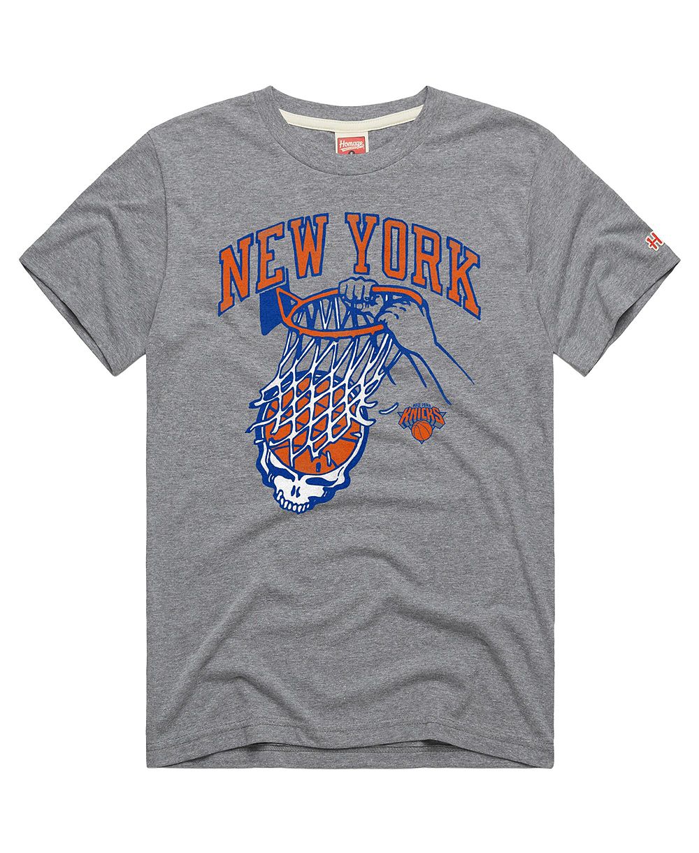 Мужская и женская футболка Homage New York Knicks x The Grateful Dead Tri-Blend в цвете Gray