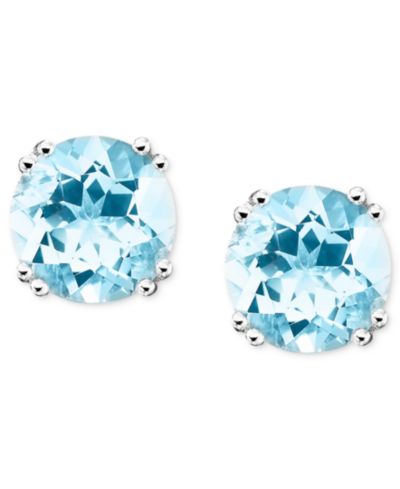 Серьги-гвоздики с аквамарином, 14k White Gold (3 ct. t.w.)