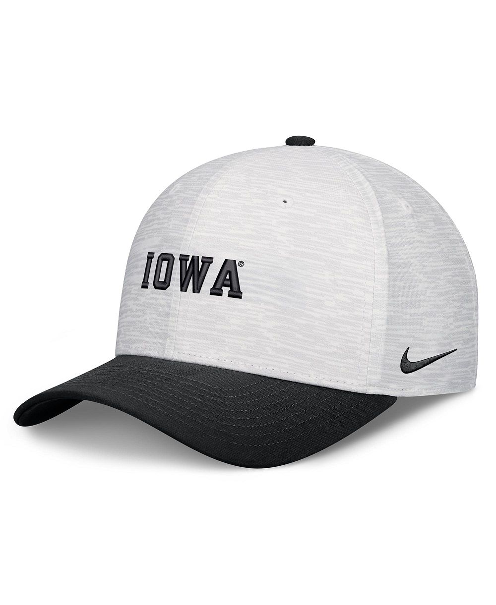 Nike Мужская и Женская белая/черная регулируемая кепка Iowa Hawkeyes Primetime Rise