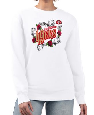 G-III 4Her by Carl Banks Women's White San Francisco 49ers Roses Fleece Tri-Blend Pullover Sweatshirt