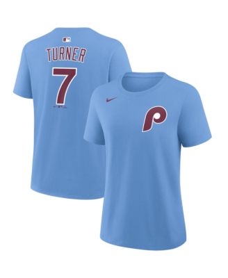 Женская футболка Nike Trea Turner Light Blue Philadelphia Phillies с именем и номером