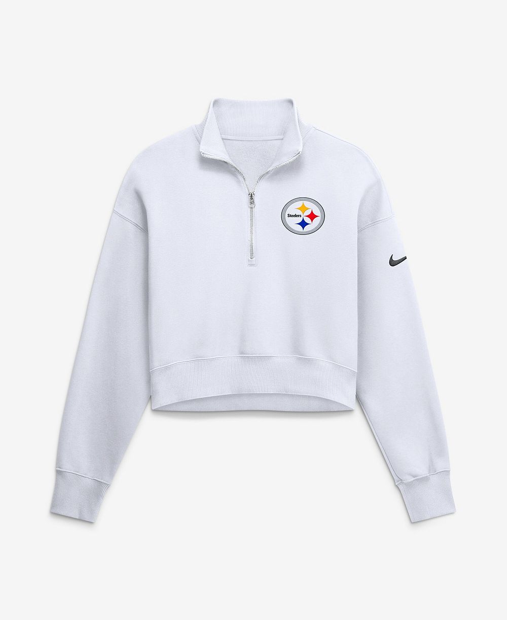 Nike Women's White Pittsburgh Steelers Oversized Phoenix Fleece Cropped Quarter-Zip Sweatshirt