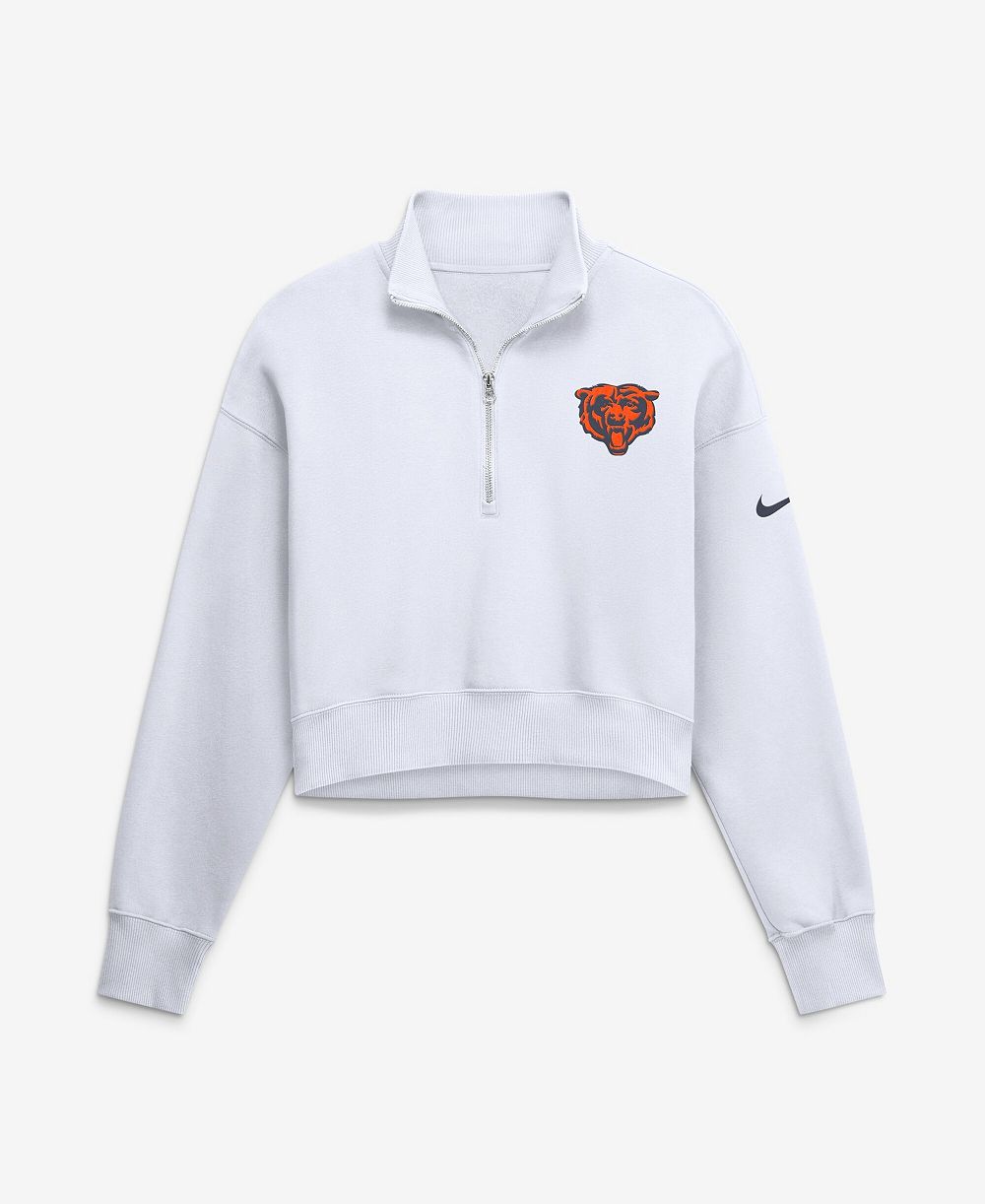 Женская толстовка Nike White Chicago Bears Oversized Phoenix Fleece Cropped Quarter-Zip