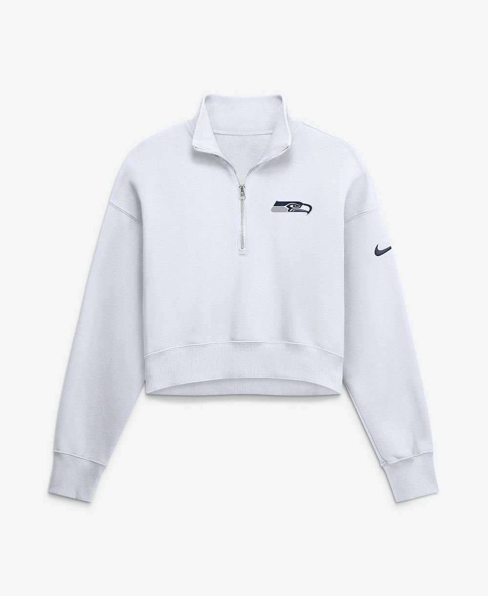 Женская укороченная толстовка Nike Seattle Seahawks Phoenix Fleece с четверть-молнией в цвете White