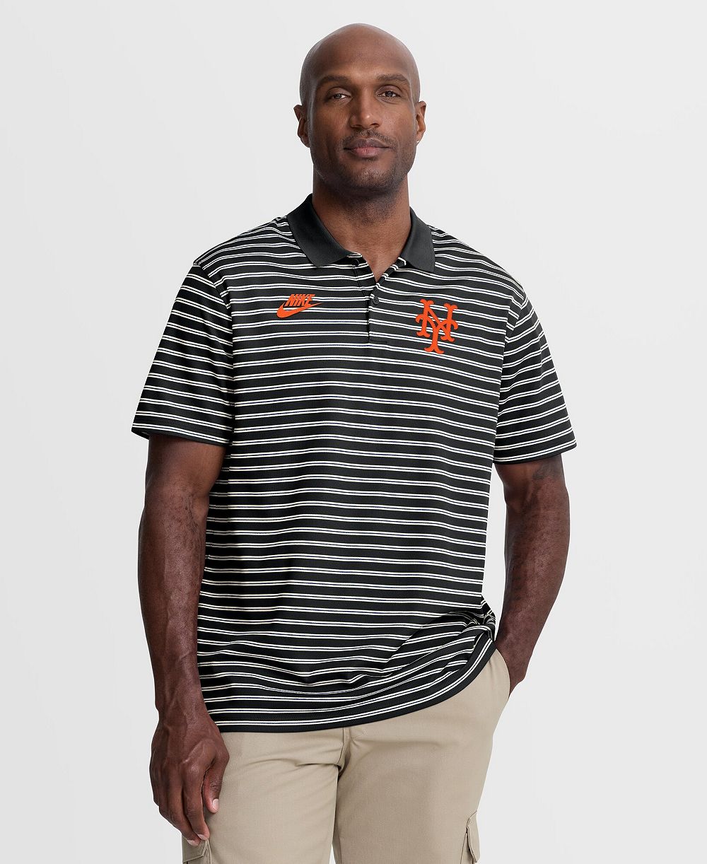 Nike Men's Black New York Mets Cooperstown Collection Dri-FIT Victory Striped Polo Shirt