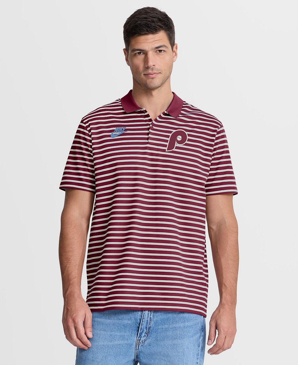 Мужская рубашка Nike Maroon Philadelphia Phillies Cooperstown Collection Dri-FIT Victory Striped Polo Shirt