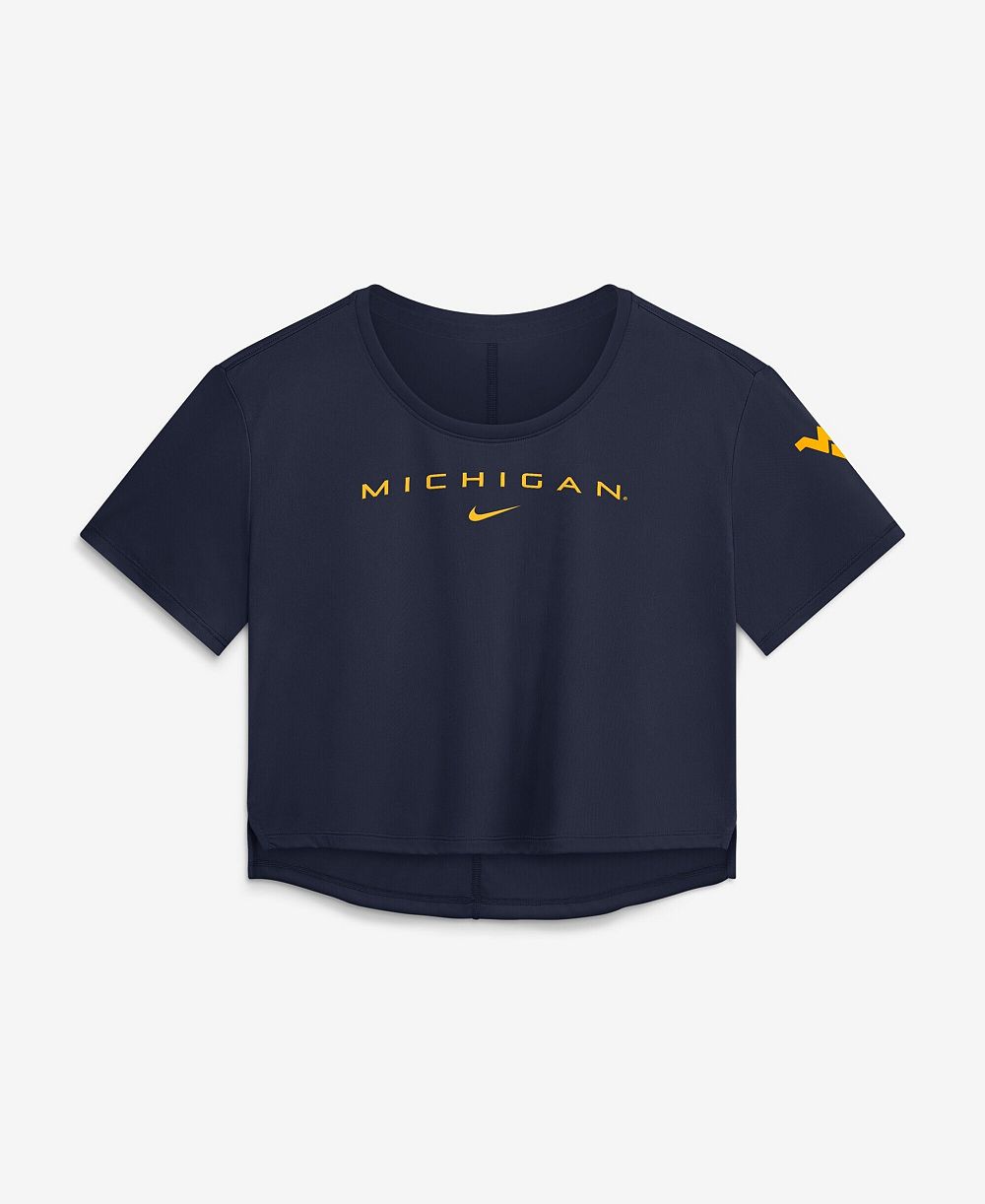 Nike Women's Navy Michigan Wolverines Premium Performance Dri-FIT Cropped Top