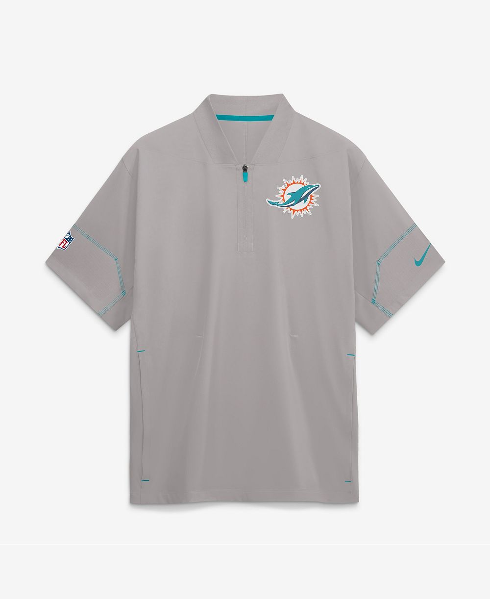 Nike Men's Gray Miami Dolphins Sideline Short Sleeve Quarter-Zip Coaches Jacket