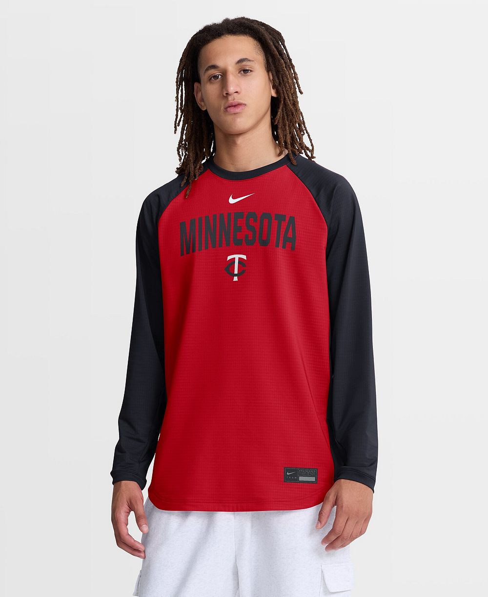 Nike Men's Red Minnesota Twins Authentic Collection Raglan Dri-FIT Sweatshirt