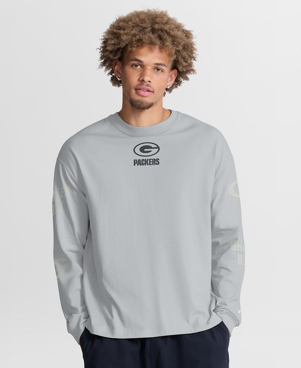 Мужская футболка Fanatics Gray Green Bay Packers Oversized Type Play Long Sleeve