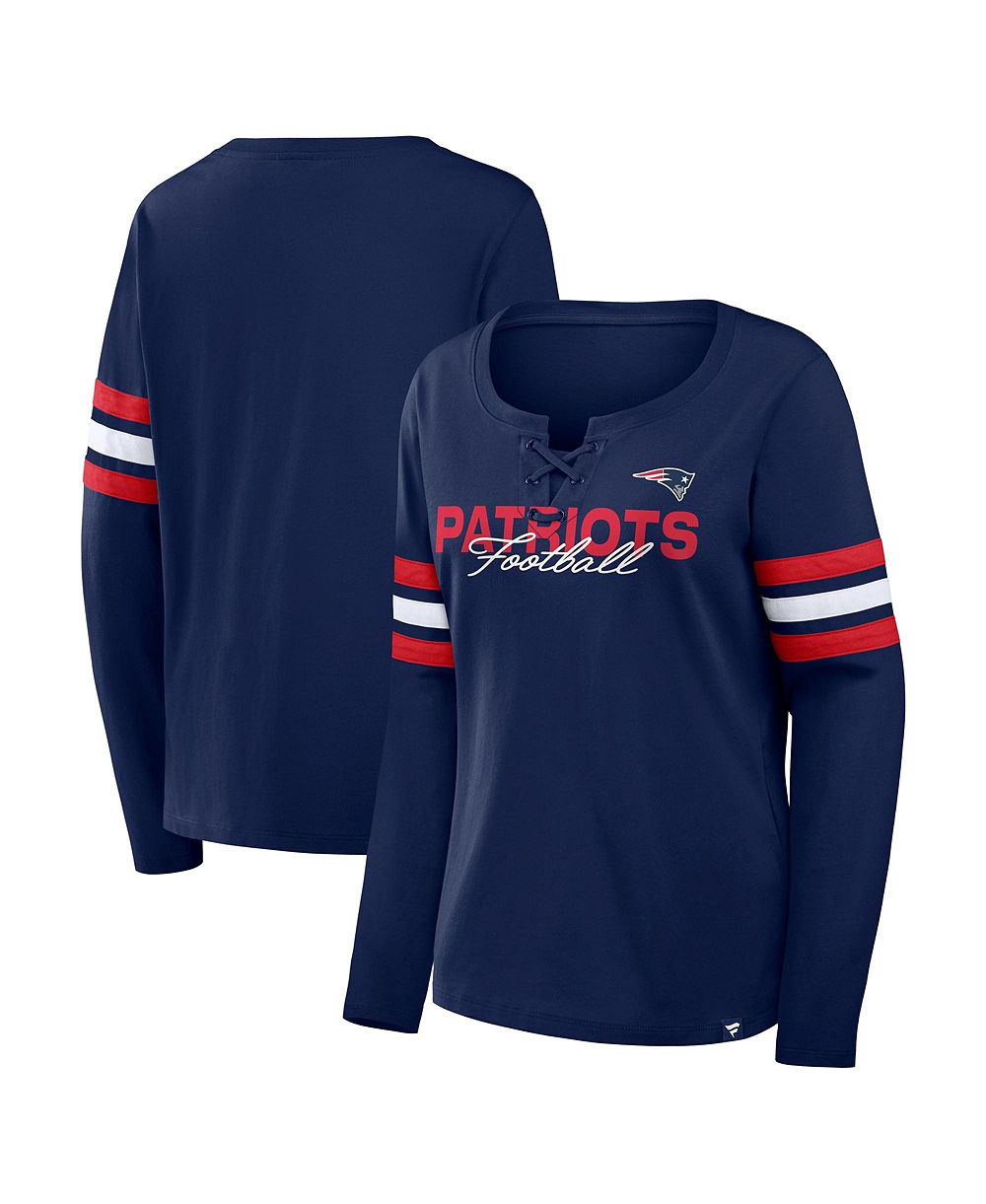 Женская футболка Fanatics Navy New England Patriots Team First Coverage Scheme Lace-Up Long Sleeve
