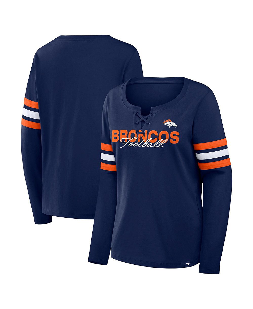 Fanatics Женская темно-синяя футболка Denver Broncos Team First Coverage Scheme Lace-Up Long Sleeve