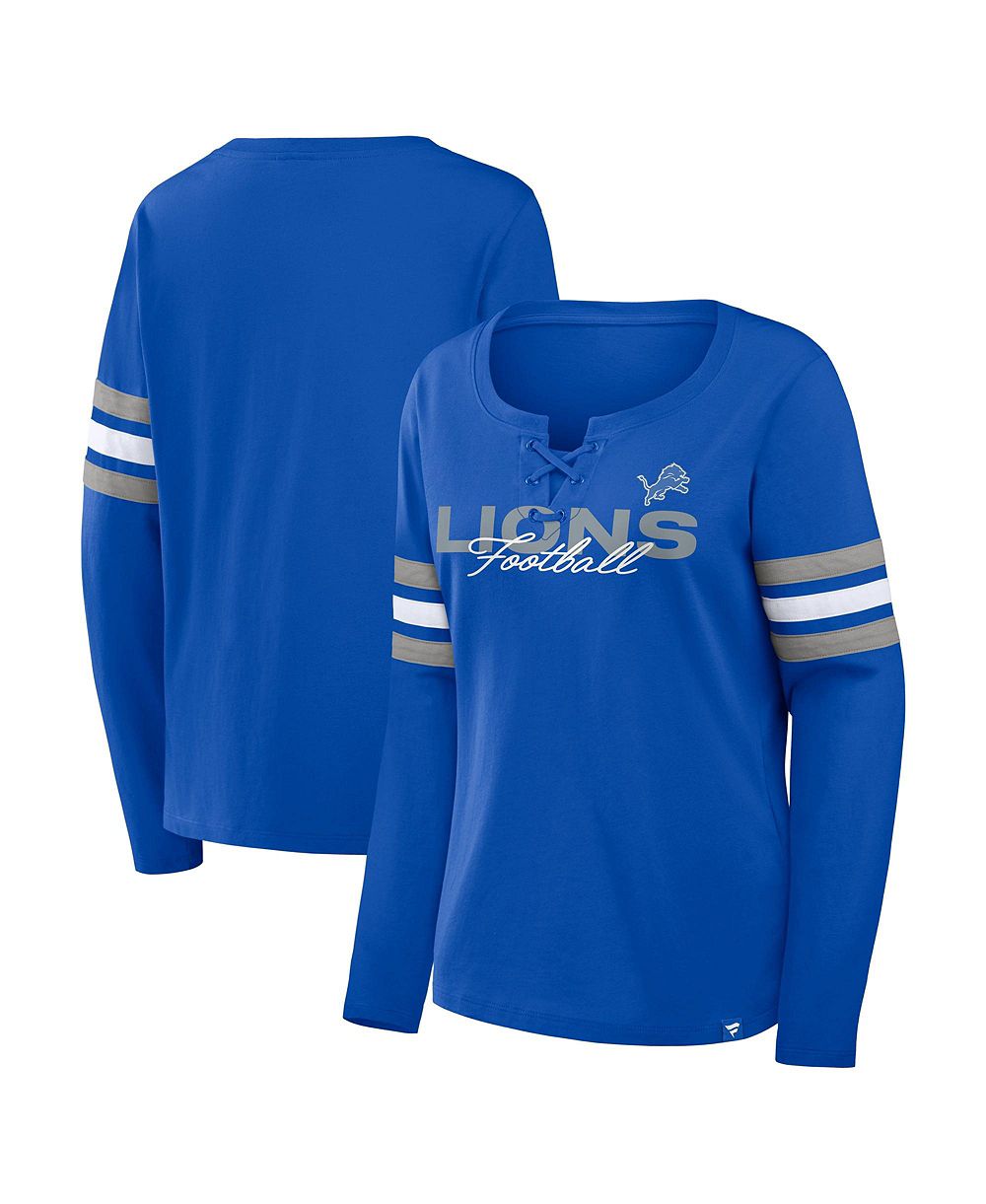 Женская футболка Fanatics Blue Detroit Lions Team First Coverage Scheme Lace-Up Long Sleeve T-Shirt