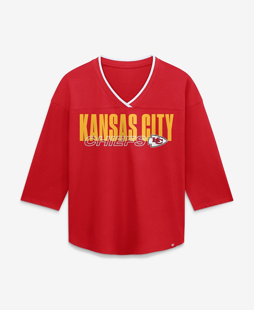 Женская футболка Fanatics Kansas City Chiefs Team First Deceptive Juke 3/4-Sleeve V-Neck