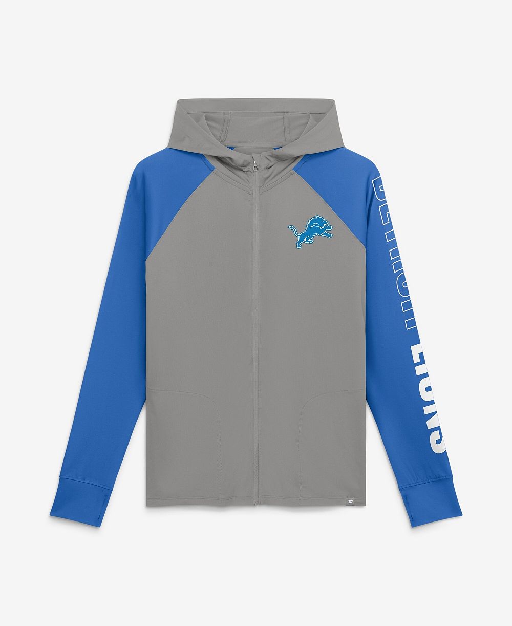 Женская флисовая толстовка Fanatics Women's Gray/Blue Detroit Lions Cornerback Blitz Raglan Full-Zip