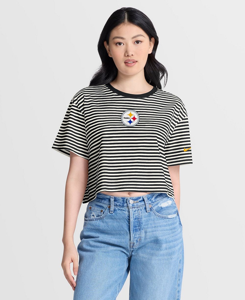 Nike Женская укороченная футболка в полоску Pittsburgh Steelers