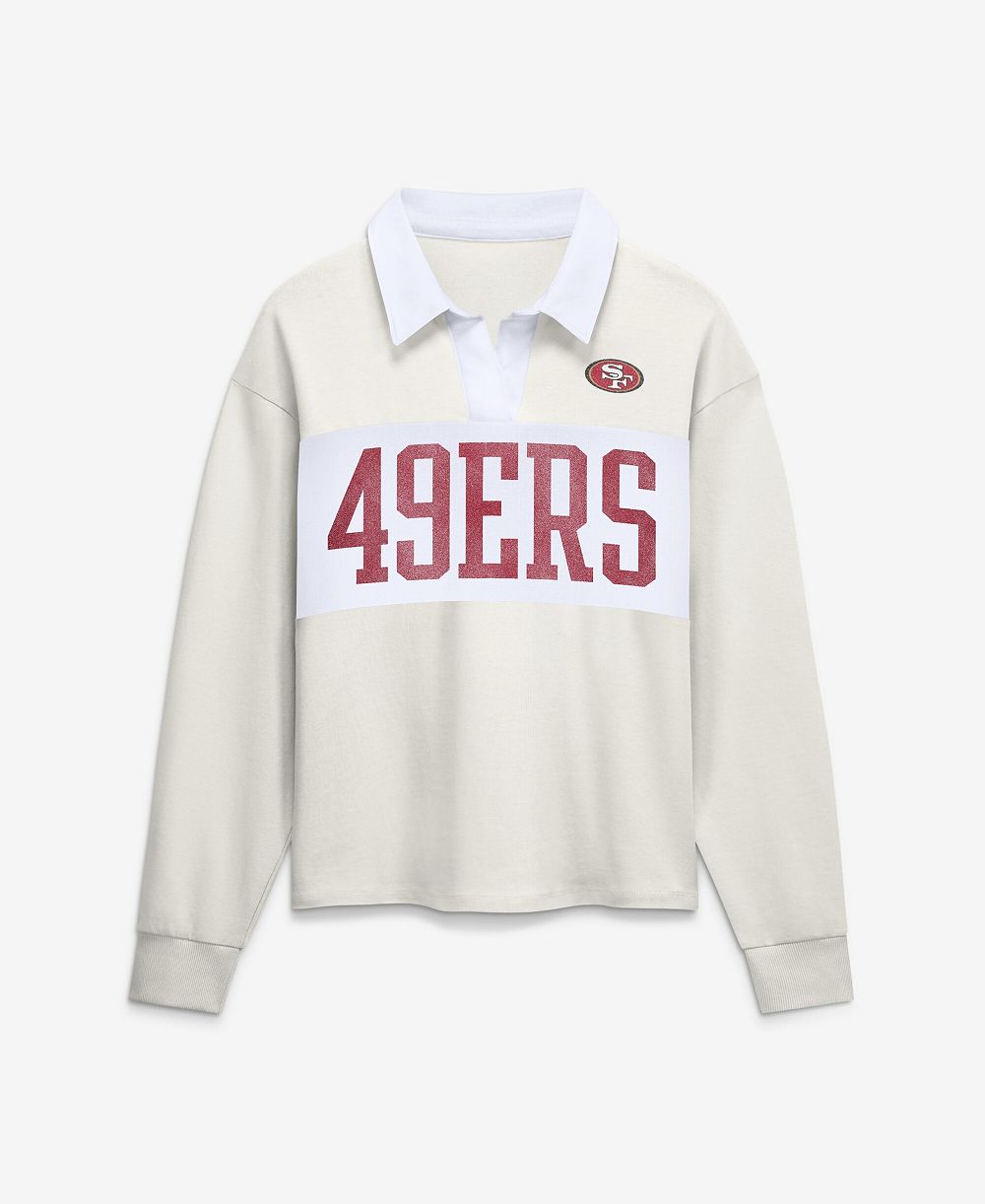 Женское поло Fanatics Cream San Francisco 49ers Heritage Play Action Rugby Long Sleeve