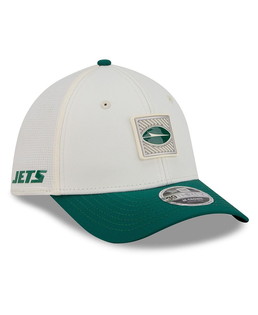 Мужская кепка New Era Cream/Green New York Jets 2026 NFL Training Camp 39THIRTY Flex