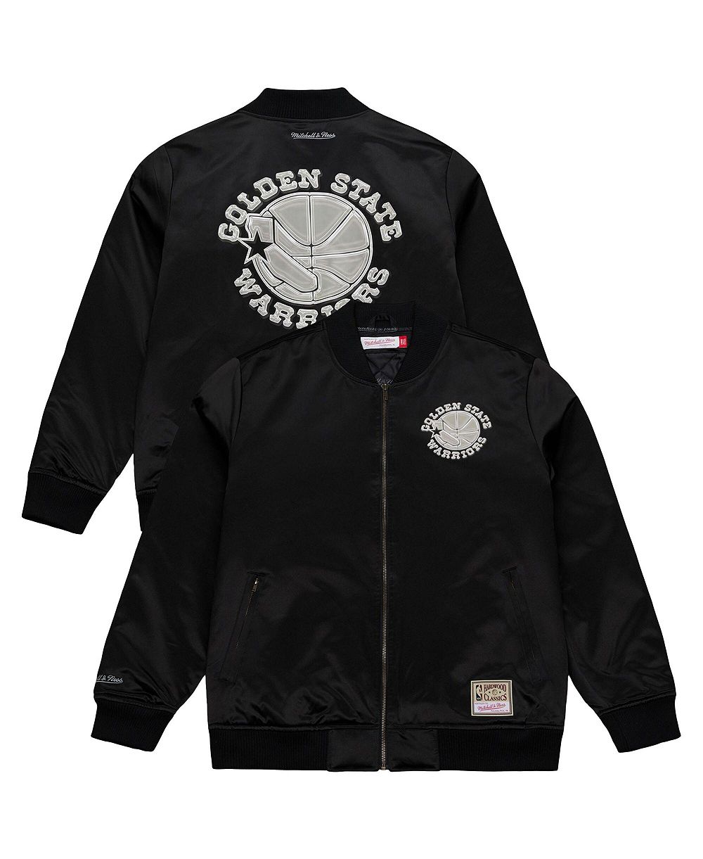 Mitchell & Ness Men's Black Golden State Warriors Chrome Satin Bomber Full-Zip Jacket
