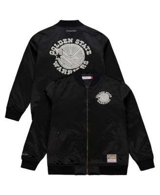 Мужская куртка Mitchell & Ness Golden State Warriors Chrome Satin Bomber с полной молнией, черная