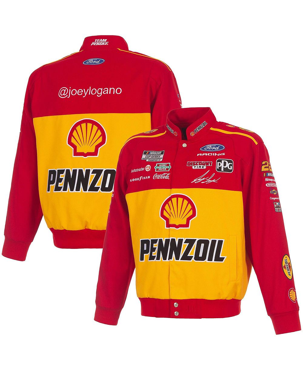Мужская куртка JH Design Red/Yellow Joey Logano 2026 Pennzoil Full-Snap Twill Racing