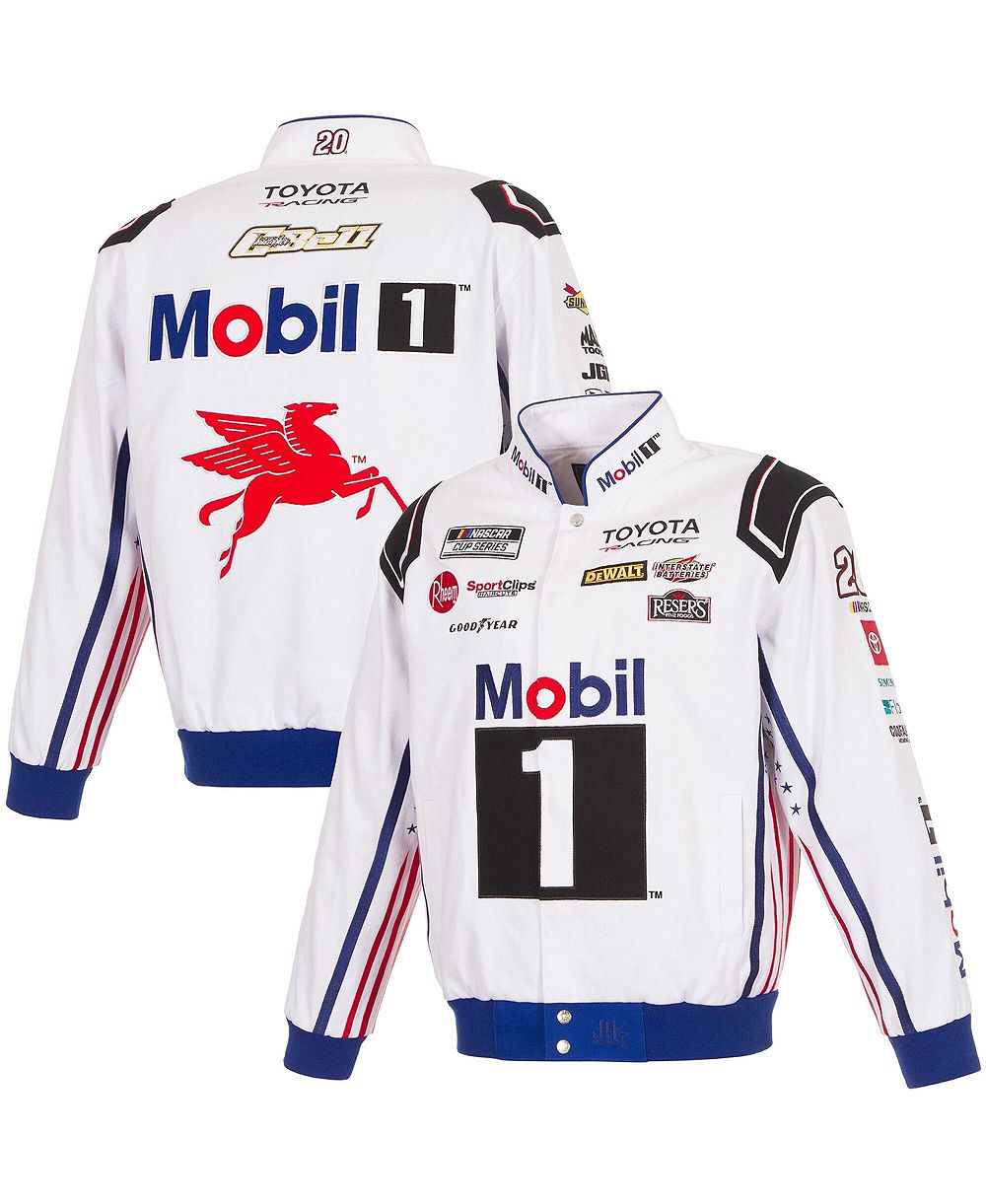 JH Design Men's White Christopher Bell 2026 Mobil #1 Full-Snap Twill Racing Jacket
