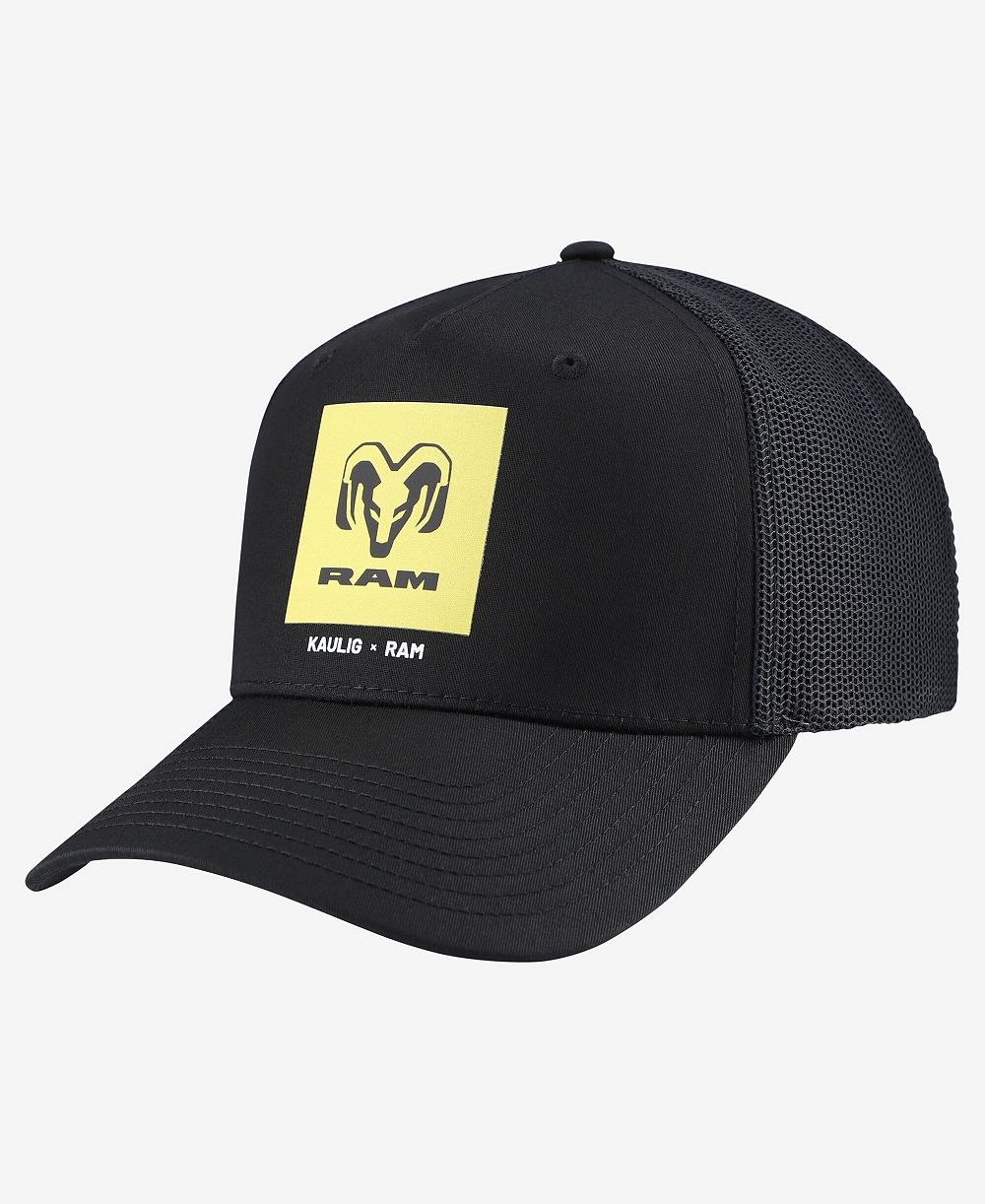 Мужская и женская кепка Kaulig Racing x Ram Black Square Trucker с регулировкой
