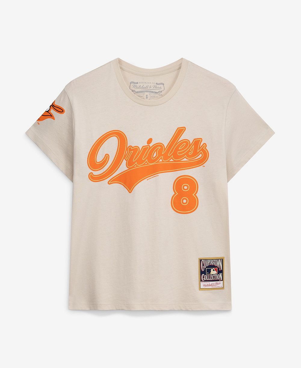 Женская футболка Mitchell & Ness Cal Ripken Jr. Cream Baltimore Orioles Cooperstown Name & Number Throwback