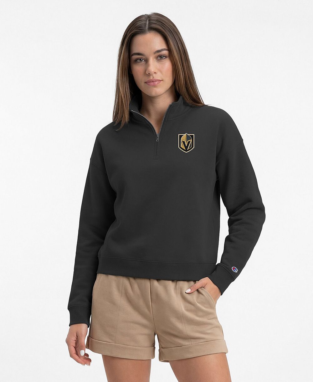 Женская толстовка Champion Black Vegas Golden Knights Power Blend с коротким рукавом на молнии