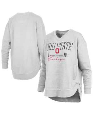 Pressbox Women's Heather Gray Ohio State Buckeyes Marcus East Hall Poncho V-Neck Sweatshirt