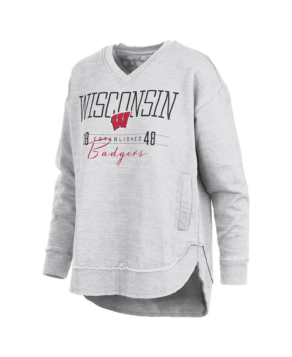 Женская толстовка Pressbox Heather Gray Wisconsin Badgers Marcus East Hall Poncho V-Neck