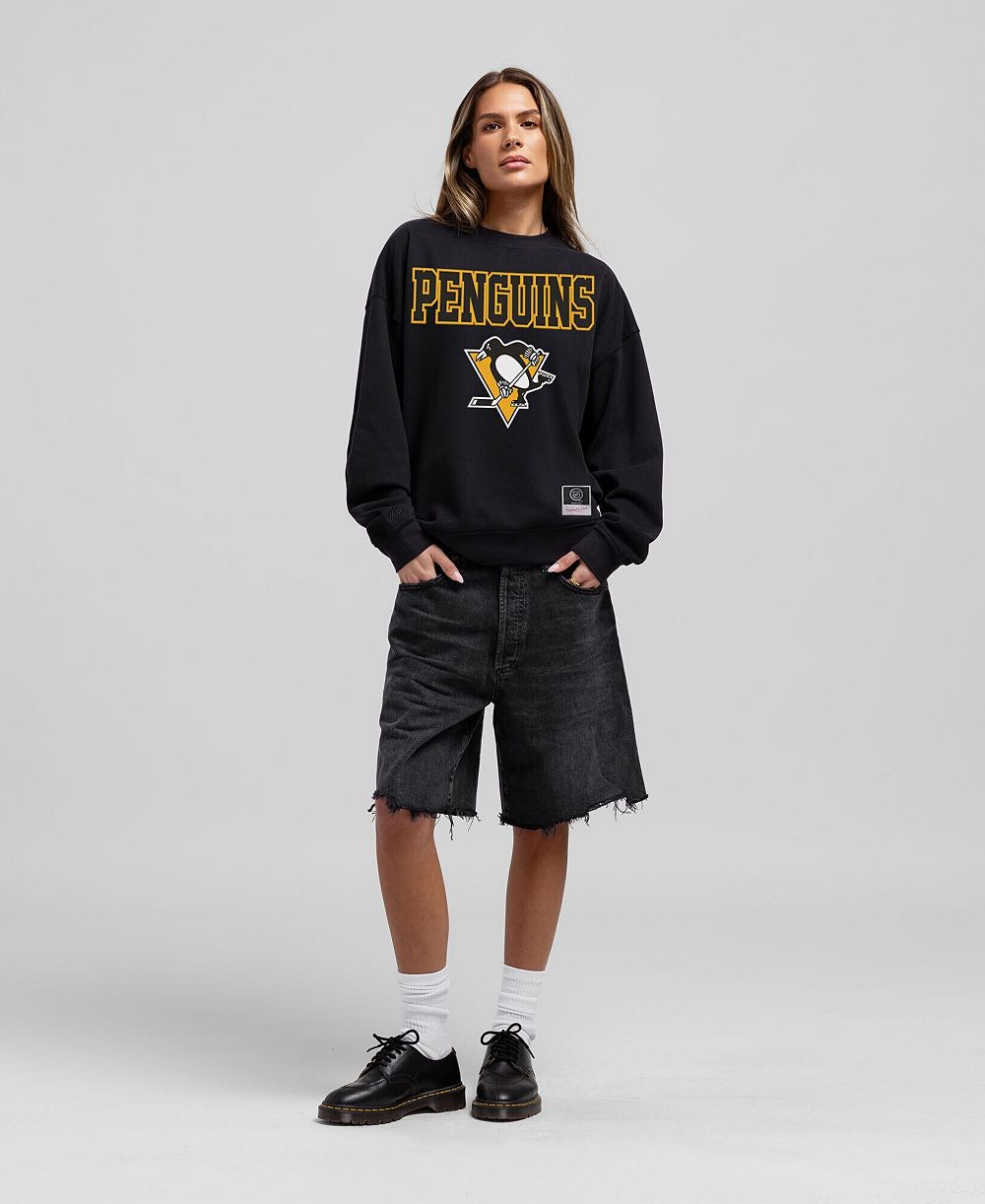 Женский свитшот Mitchell & Ness Black Pittsburgh Penguins Core Oversized