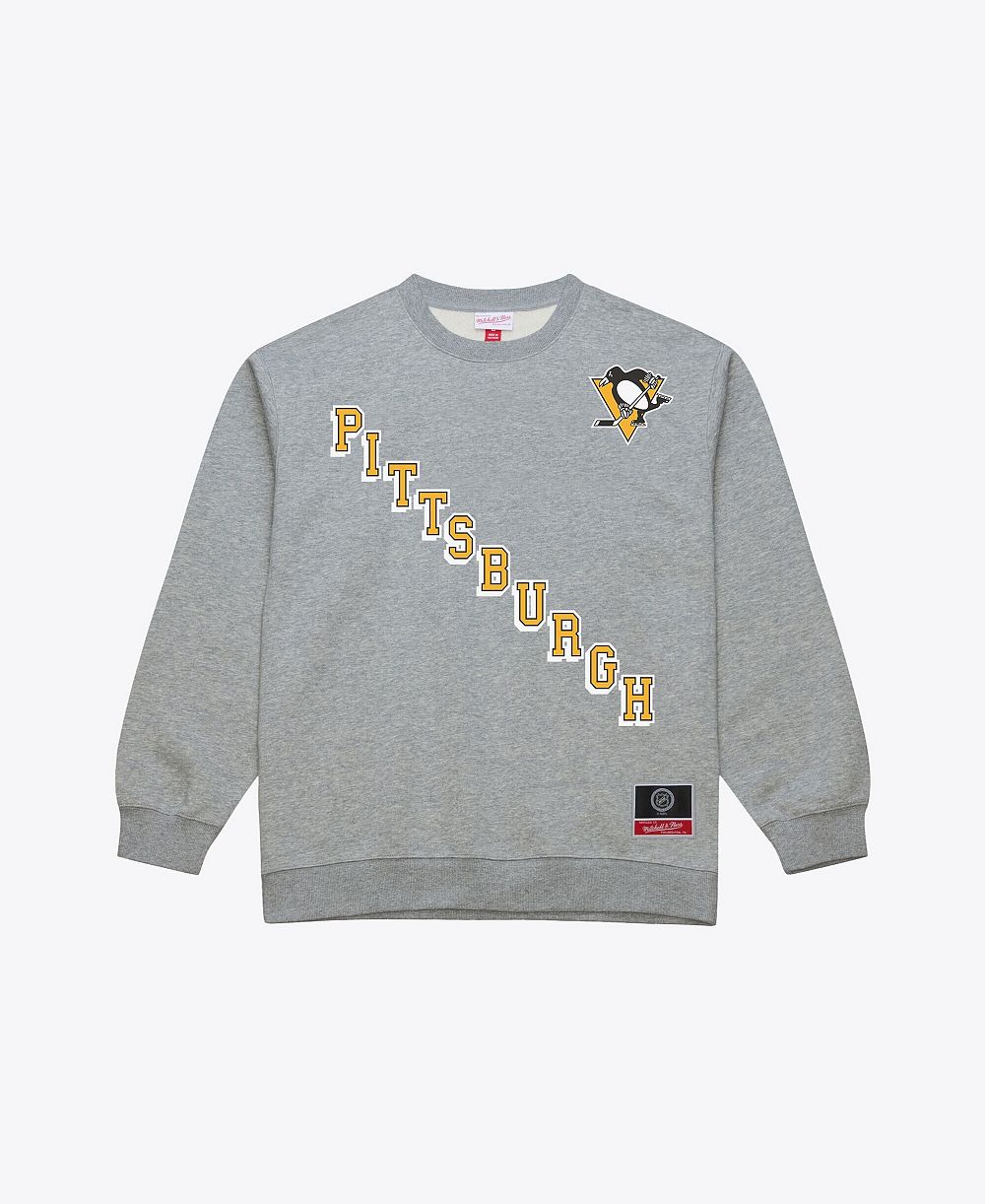 Мужской свитшот Mitchell & Ness Heather Gray Pittsburgh Penguins Core Wordmark Fleece