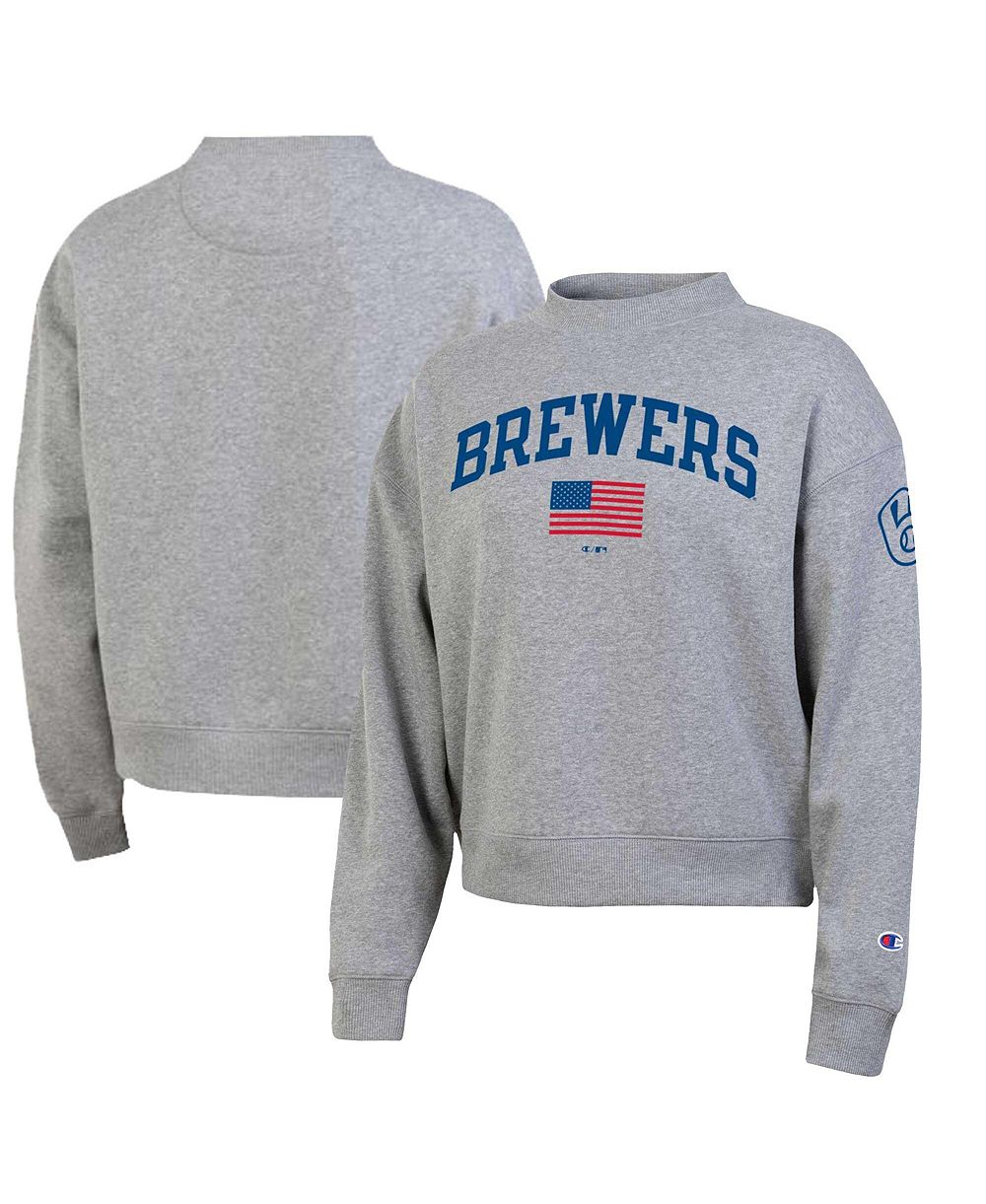 Женская толстовка Champion Heather Gray Milwaukee Brewers Americana Triumph Fleece Tri-Blend