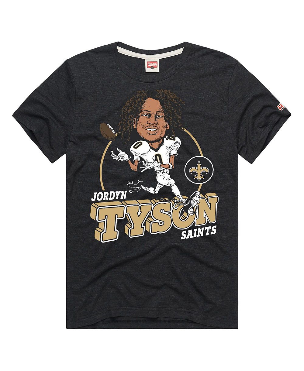 Homage Men's and Women's Jordyn Tyson Charcoal New Orleans Saints Caricature Player Graphic Tri-Blend T-Shirt