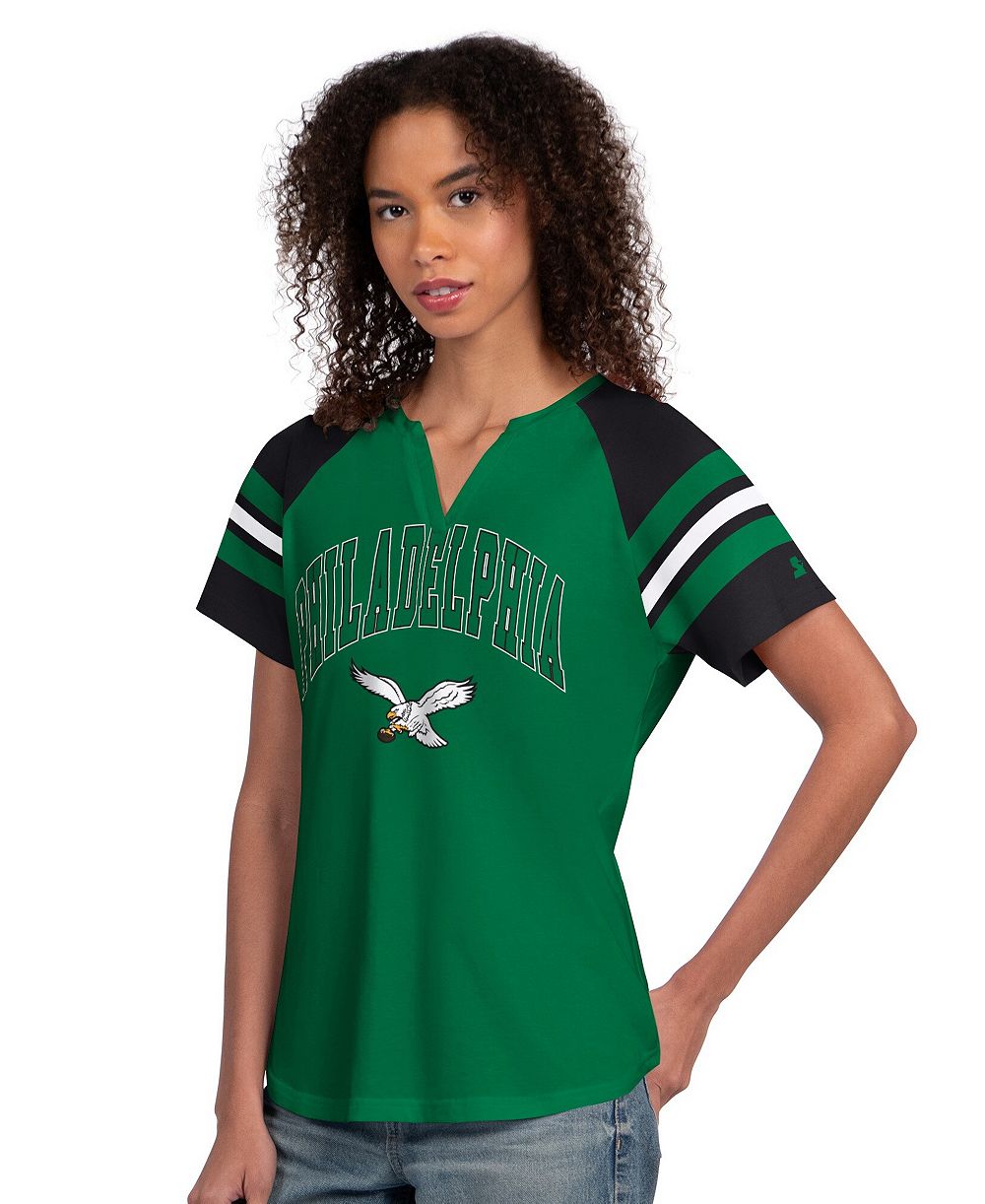 Женская футболка Starter Kelly Green Philadelphia Eagles Game On Notch Neck Raglan T-Shirt